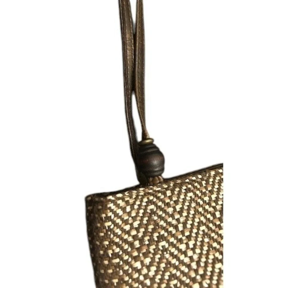 Liz Claiborne Woven Small Crossbody Bag Brown Tan Olefin Cotton Blend Purse